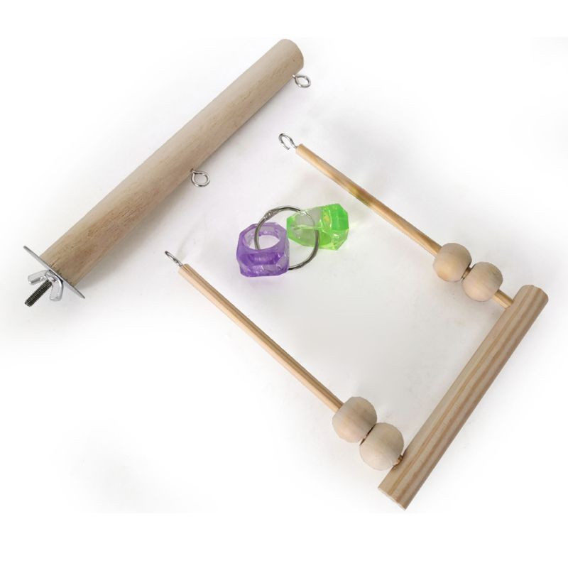 Leagăn de păsări Suport de biban din lemn pentru papagal Suport de joacă cu mărgele de mestecat Cușcă Suport de dormit Jucării de joacă pentru Budgie Conure