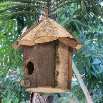 Външно дървено гнездо за птици Естествен декор Хижа за птици Къща за колибри за домашни занаяти Разчистване на гнездо за диви птици Градина Декор на къщичка за птици