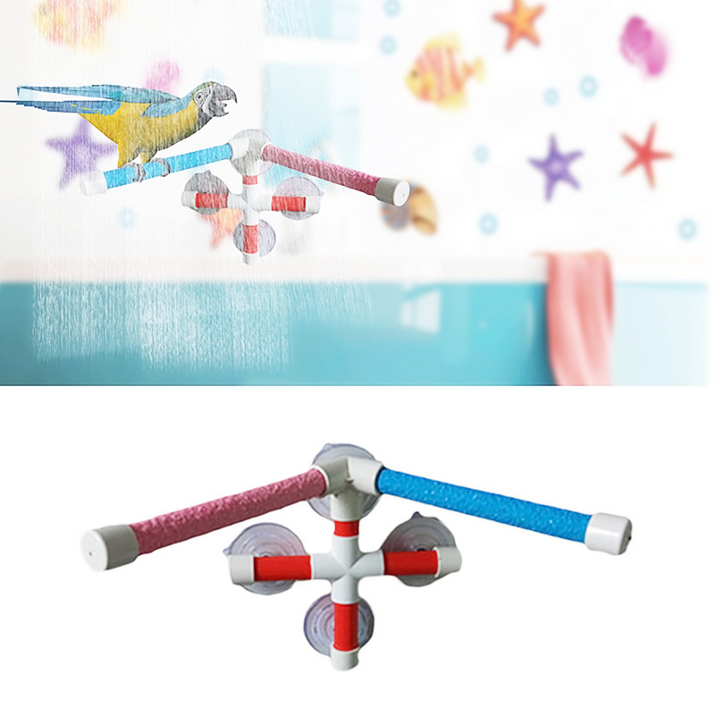 Suport cu platformă de duș de baie pentru papagal, perete de biban, ventuză, bar de duș, jucărie pentru animale de companie pentru cățărarea papagalului, 1 buc aleatoriu