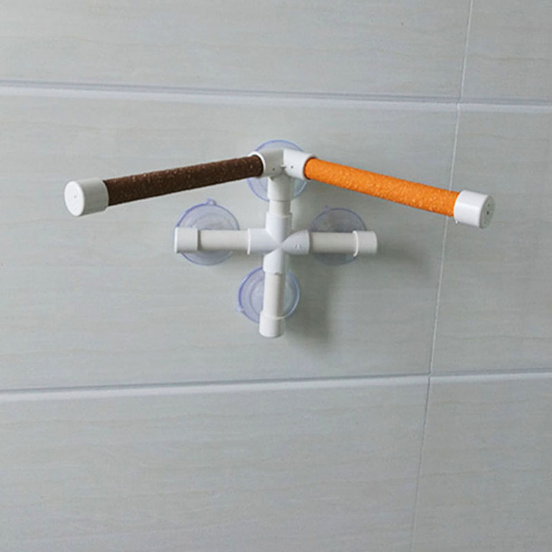 Suport cu platformă de duș de baie pentru papagal, perete de biban, ventuză, bar de duș, jucărie pentru animale de companie pentru cățărarea papagalului, 1 buc aleatoriu