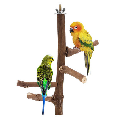 Parrot Natural Wooden Perch Stand Chewing Toy Bird Cage Accessories For Parakeets Cockatiels Lovebirds