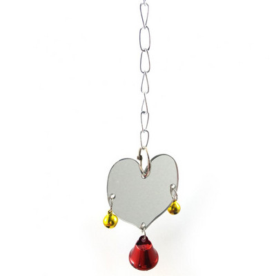 Papagal, pasăre, oglindă în formă de inimă, clopot suspendat, urcare pentru animale de companie, cușcă de joc, decor dragoste, în formă de inimă, jucărie de divertisment, pandantiv cu clopot