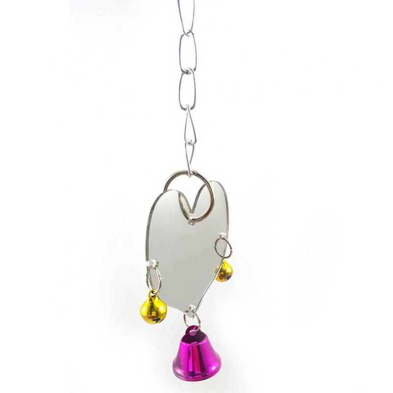 Papagal, pasăre, oglindă în formă de inimă, clopot suspendat, urcare pentru animale de companie, cușcă de joc, decor dragoste, în formă de inimă, jucărie de divertisment, pandantiv cu clopot