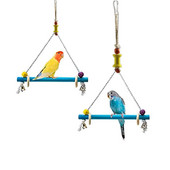 Jucărie pentru leagăn de păsări, din lemn rezistent la mușcături, biban pentru papagal, cușcă de păsări, jucărie agățată cu suport pentru peruși cu clopot, jucărie pentru papagal, accesorii pentru păsări