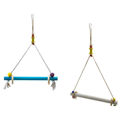 Jucărie pentru leagăn de păsări, din lemn rezistent la mușcături, biban pentru papagal, cușcă de păsări, jucărie agățată cu suport pentru peruși cu clopot, jucărie pentru papagal, accesorii pentru păsări