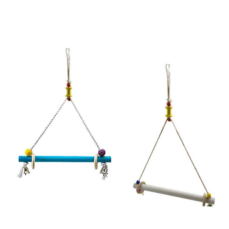 Jucărie pentru leagăn de păsări, din lemn rezistent la mușcături, biban pentru papagal, cușcă de păsări, jucărie agățată cu suport pentru peruși cu clopot, jucărie pentru papagal, accesorii pentru păsări