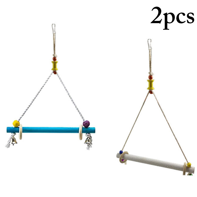 Jucărie pentru leagăn de păsări, din lemn rezistent la mușcături, biban pentru papagal, cușcă de păsări, jucărie agățată cu suport pentru peruși cu clopot, jucărie pentru papagal, accesorii pentru păsări