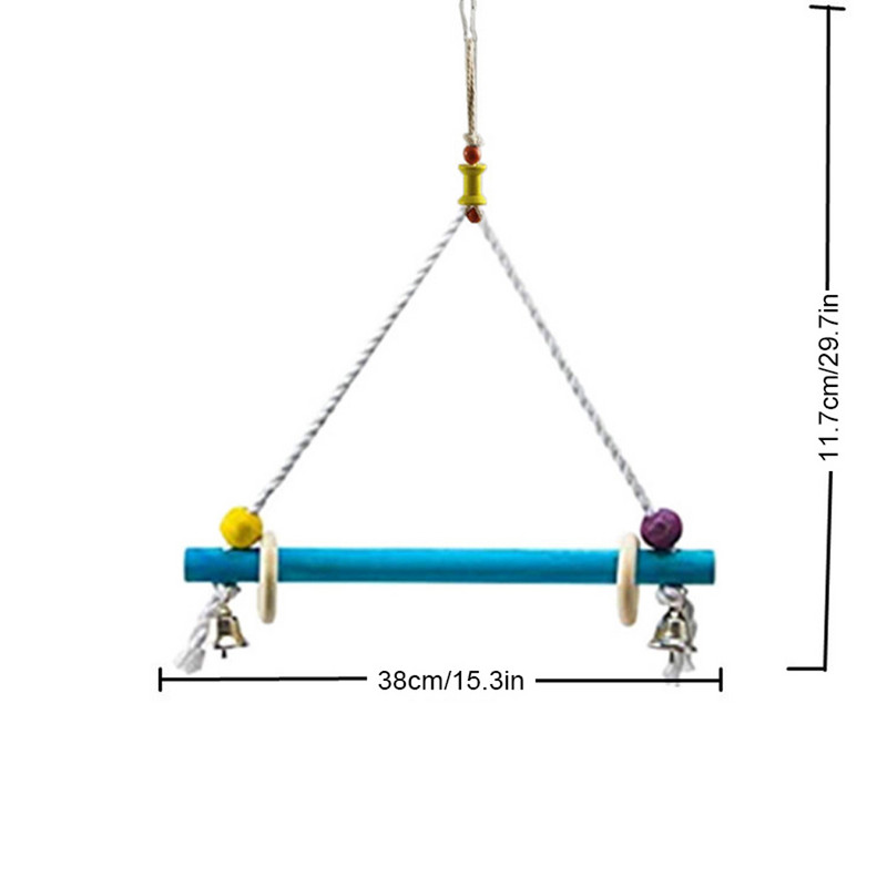 Jucărie pentru leagăn de păsări, din lemn rezistent la mușcături, biban pentru papagal, cușcă de păsări, jucărie agățată cu suport pentru peruși cu clopot, jucărie pentru papagal, accesorii pentru păsări