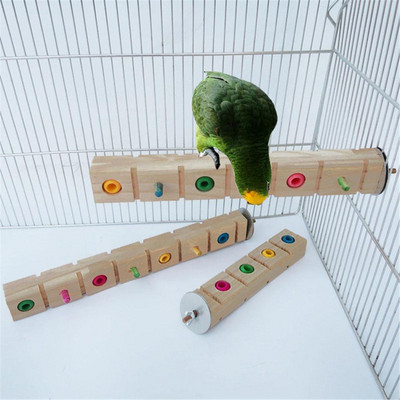 Wood Stand Parakeet Toys Bird Cage Accessories for Parrots Conure Colorful Stand Pole Bird Training Toys With Chewable Bead