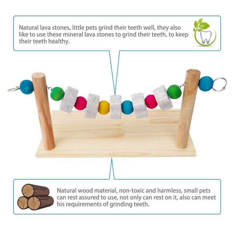 Papagoi puidust puhkeriiul laavakiviplokiga närimismänguasjade platvorm tšintšilja merisea hiirerotile