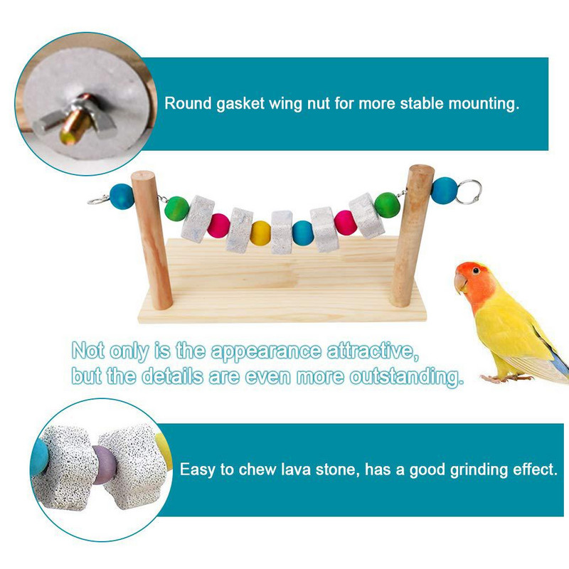 Papagoi puidust puhkeriiul laavakiviplokiga närimismänguasjade platvorm tšintšilja merisea hiirerotile