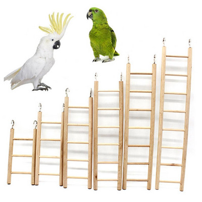 3/4/5/6/7/8 Classic Steps Wooden Pet Bird Parrot Climbing Hanging Ladder Cage Chew Toy Yellow With Hook Type Medium-sized Ladder