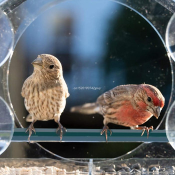 Прозрачна акрилна хранилка за птици със здрави вендузи за прозорци Подвижна тава за семена Голяма външна хранилка за птици за диви птици