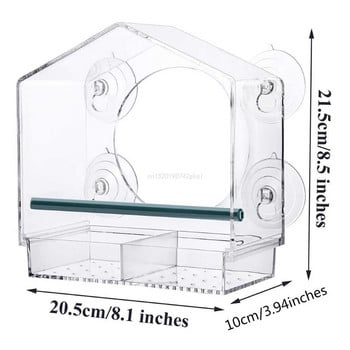 Διαφανής ακρυλικός τροφοδότης πουλιών με βεντούζες με ισχυρό παράθυρο Αφαιρούμενος δίσκος σπόρων Μεγάλη εξωτερική τροφοδοσία πουλιών για άγρια πτηνά