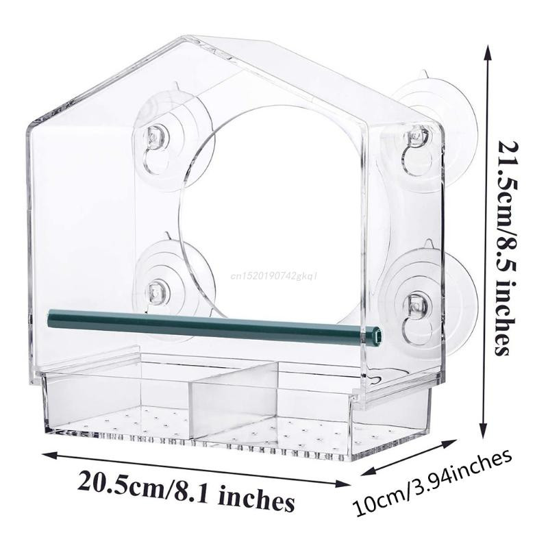 Caurspīdīga akrila putnu barotava ar spēcīgiem loga piesūcekņiem, noņemamu sēklu paplāti, liela āra putnu barotava savvaļas putniem