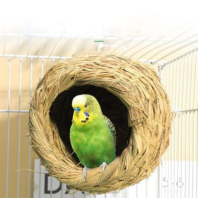 Handmade Straw-woven Bird Nest Natural Breeding Nest Birdhouse For Parrot Parakeet Cockatiel Lovebird