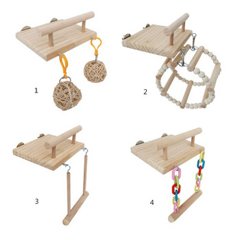 Wooden Bird Perches Cage Toys Hamster Play Gym Stand with Wood Swing Rattan Ball Chewing Toys for Lovebird