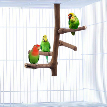 Parrot Natural Wood Perch Stand Chewing Toy Bird Cage Accessories For Parakeets Cockatiels Lovebirds