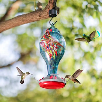 Hummingbird Water Feeder Bird-Proof Hook Βαμμένο γυάλινο τροφοδότη