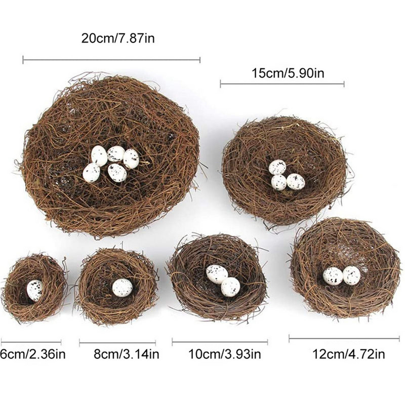 8-20cm Nature Rattan Bird Nest Πασχαλινό Διακόσμηση Αυγών Στήριγμα Τεχνητή Φωλιά για Πασχαλινό πάρτι Διακόσμηση κήπου σπιτιού DIY Craft