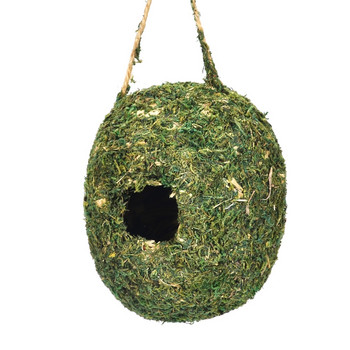 Тъкано гнездо за птици със зелен мъх Екологично чиста трева Колиба за птици Висяща нощувка Къща Естествени влакна Подслон от студ
