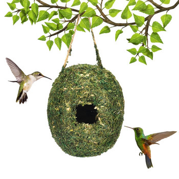Πλεκτή φωλιά πουλιών με πράσινο βρύα φιλικό προς το περιβάλλον γρασίδι Bird Hut Κρεμαστό Σπίτι Roosting Καταφύγιο από φυσικές ίνες από το κρύο