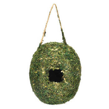 Тъкано гнездо за птици със зелен мъх Екологично чиста трева Колиба за птици Висяща нощувка Къща Естествени влакна Подслон от студ