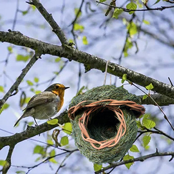 Гнездо за птици от естествена трева Ръчно изплетена къщичка за птици Убежище за малки птици Скривалище на открито Врабчета Висящи гнезда за папагали Къщички за домашни любимци