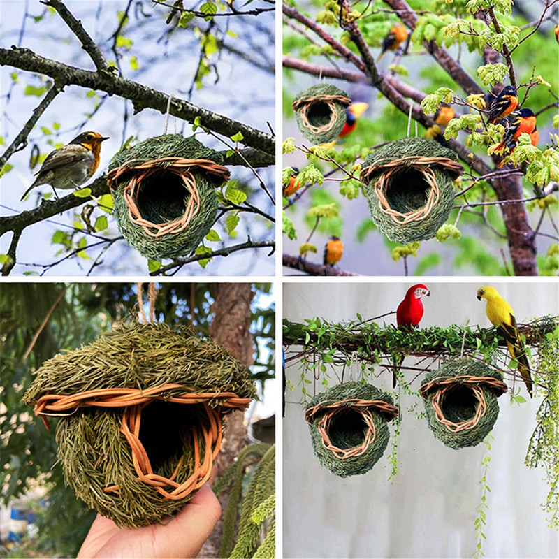 Looduslik muru linnupesa Käsitsi kootud linnumaja varjualune onn Väikeste lindude varjupaik õues varblased rippuvad papagoi pesamajad lemmikloomad