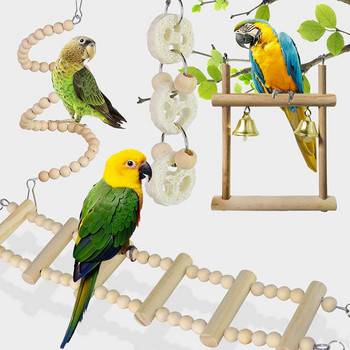 8 τμχ Parrot Toy Wood Birds Standing Rack Chewing Toys Bead Ball Heart Star Shape Parrot Toy Παιχνίδια πουλιών Αξεσουάρ προμήθειες