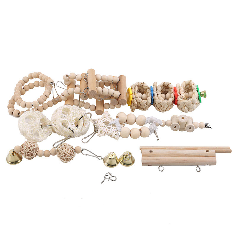 8 τμχ Parrot Toy Wood Birds Standing Rack Chewing Toys Bead Ball Heart Star Shape Parrot Toy Παιχνίδια πουλιών Αξεσουάρ προμήθειες