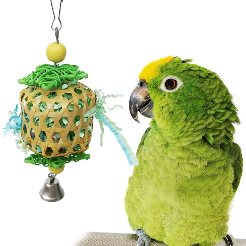 Kućni ljubimac papiga ptica igračka za žvakanje kavez viseća pletena lopta od ratana s papirnatim trakama hvatanje hrane igračke za grickanje ljuljačke za valovitog papagaja