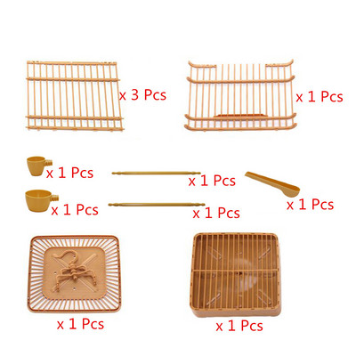 1 set cușcă pentru păsări de asamblare cu hrănitor și adăpătorit pasăre mică pentru animale de companie Set complet de cușcă pentru papagali pentru casă de păsări din plastic