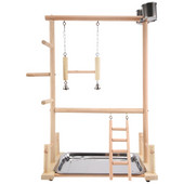 Παιδική χαρά Parrots, Φυσικό ξύλινο Parrot Perch Gym Play Stand Parakeet Ladders with Feeder Cups and Toys Παιχνίδι άσκησης