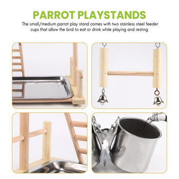 Παιδική χαρά Parrots, Φυσικό ξύλινο Parrot Perch Gym Play Stand Parakeet Ladders with Feeder Cups and Toys Παιχνίδι άσκησης