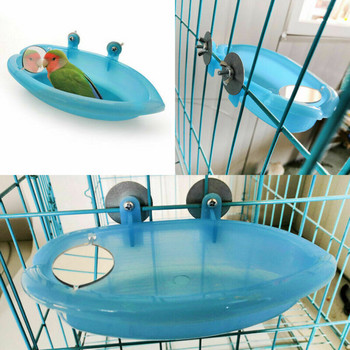 Μπανιέρα με νερό πουλιών για κλουβί για κατοικίδια Κρεμαστό μπολ Parrot Parakeet Bird Bath+Mirror Birdbath