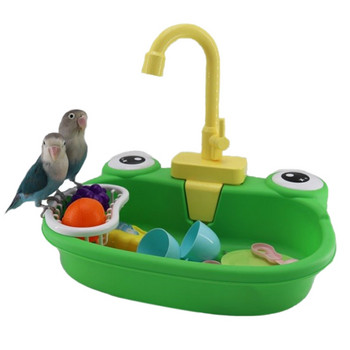 Вана за къпане за птици с кран Забавни автоматични папагали за домашни любимци Инструменти за почистване на душ за басейн за малки булки Канарчета Детски играчки