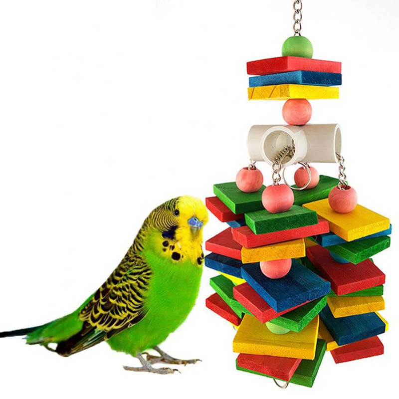 Drvena ptica papiga Viseći građevni blokovi Konac za grickanje Igračka za žvakanje Dekor kaveza Šareni prepuni kvadratni komad Privjesak otporan na ugriz