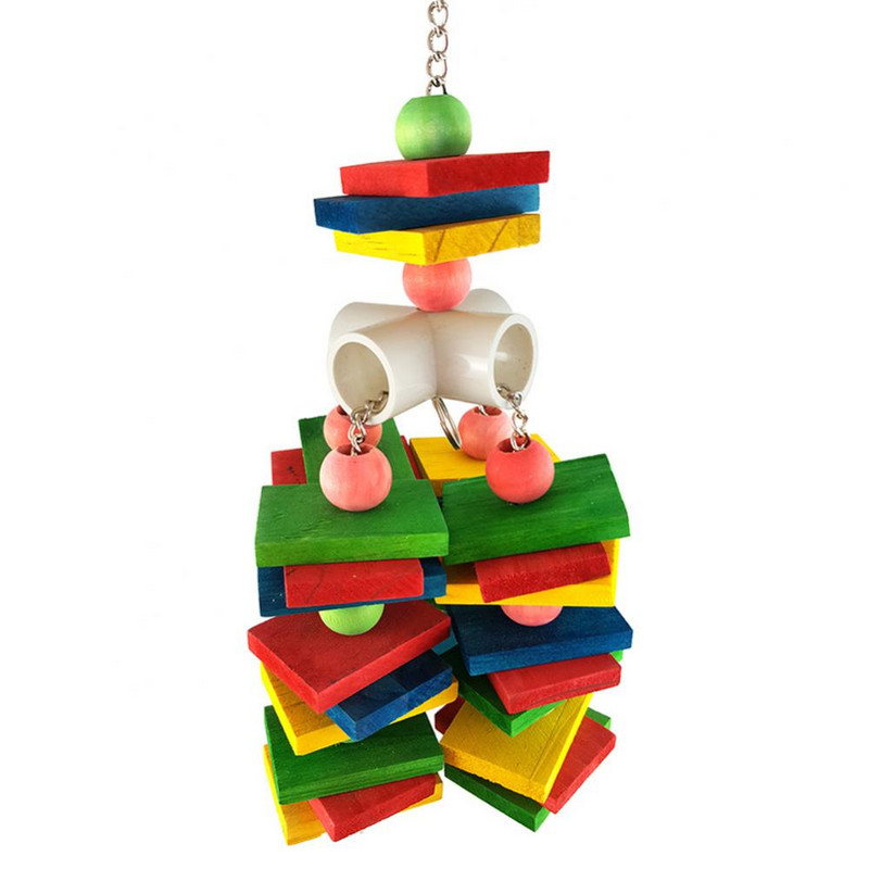 Drvena ptica papiga Viseći građevni blokovi Konac za grickanje Igračka za žvakanje Dekor kaveza Šareni prepuni kvadratni komad Privjesak otporan na ugriz