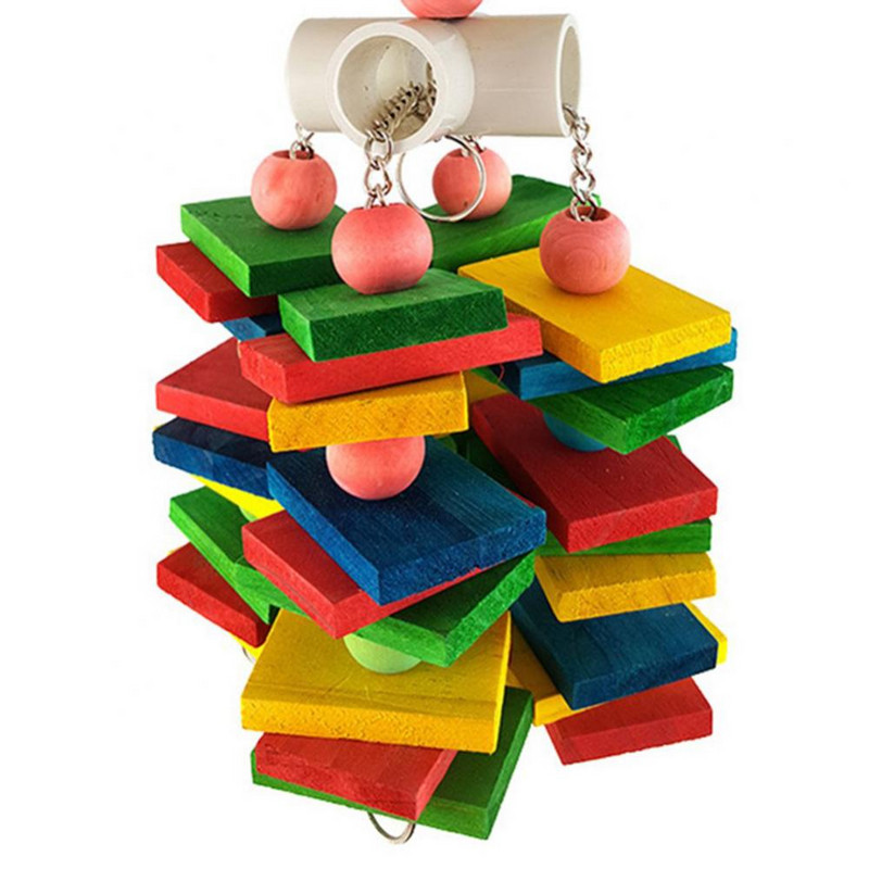 Drvena ptica papiga Viseći građevni blokovi Konac za grickanje Igračka za žvakanje Dekor kaveza Šareni prepuni kvadratni komad Privjesak otporan na ugriz