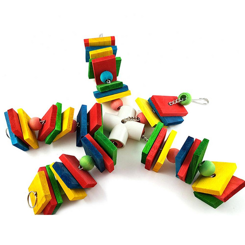 Drvena ptica papiga Viseći građevni blokovi Konac za grickanje Igračka za žvakanje Dekor kaveza Šareni prepuni kvadratni komad Privjesak otporan na ugriz