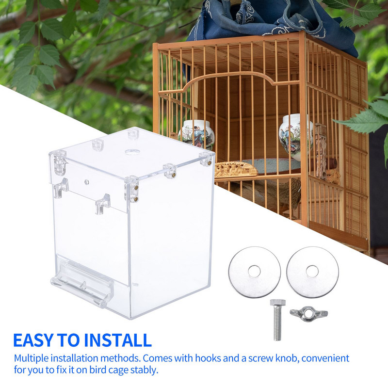 Cușcă mare pentru duș pentru păsări Cușcă pentru baie pentru păsări Cadă pentru păsări din plastic transparent Hrănitor pentru păsări cu cârlig de agățat și buton cu șurub de instalare