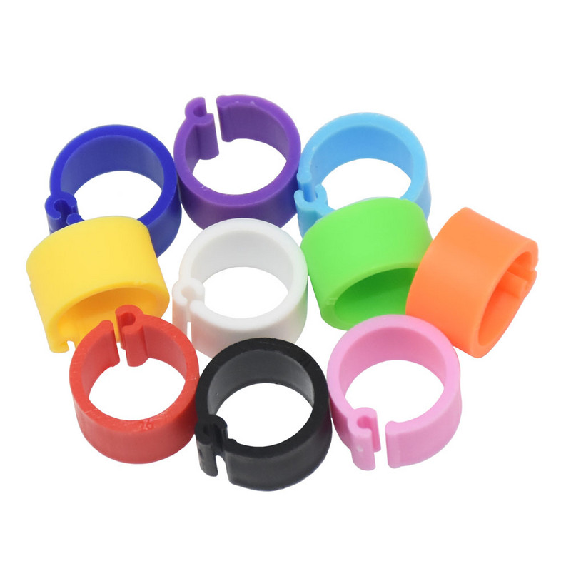 100 gab. 10 krāsas putnu pēdu gredzeni iekšējais diametrs 8 mm platums 7 mm plastmasas klipsi gredzens balodis balodis paipalu pēdas gredzens fermas dzīvnieku pārvadātājs