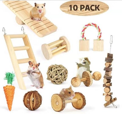 Комплект играчки за дъвчене на хамстер Естествени дървени играчки за хамстери и аксесоари за клетка Морско свинче Играчка за дъвчене Зъби Малко животно Играчка Сирия