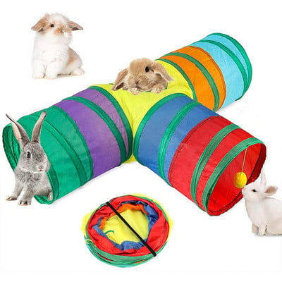 Тунели и тръби за зайчета, сгъваеми 3-посочни скривалища за зайчета, играчки за тунели за активност на малки животни за зайци джуджета, зайчета, морски свинчета