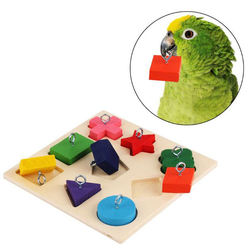 Parrot Iq Training Toys 9 Grid Colorful Wooden Block Safe Tasteless Pet Educational Toys Bird Supplies