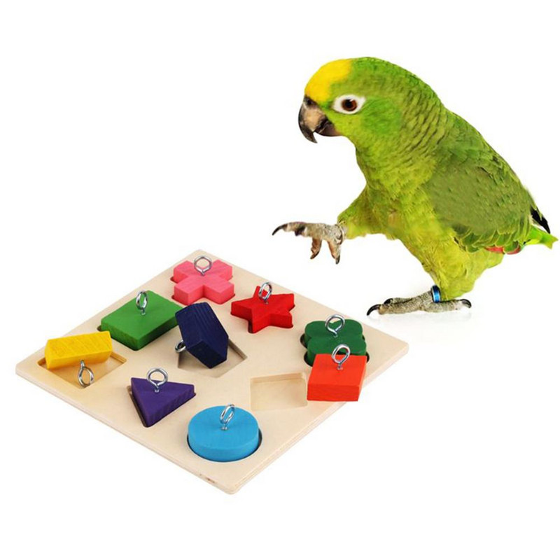 Parrot Iq Training Toys 9 Grid Colorful Wooden Block Safe Tasteless Pet Educational Toys Bird Supplies