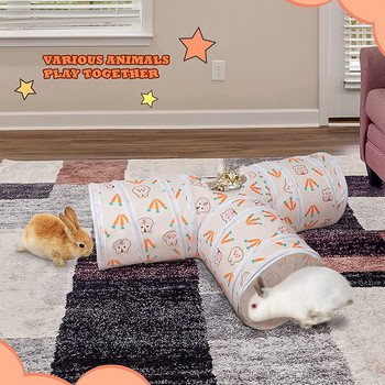 Suede σε σχήμα Τ Tunnel Tubes Τριών καναλιών Πτυσσόμενο Bunny Hideout Pet Supplies Μικρά ζωικά παιχνίδια τούνελ για κουνέλια Ινδικά χοιρίδια