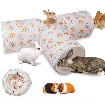 Suede σε σχήμα Τ Tunnel Tubes Τριών καναλιών Πτυσσόμενο Bunny Hideout Pet Supplies Μικρά ζωικά παιχνίδια τούνελ για κουνέλια Ινδικά χοιρίδια