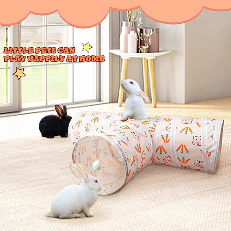 Zomšiniai T formos tuneliai vamzdžiai Trijų kanalų sulankstoma zuikių slėptuvė naminiams gyvūnėliams Reikmenys mažiems gyvūnams tunelių žaislai triušiams jūrų kiaulytėms